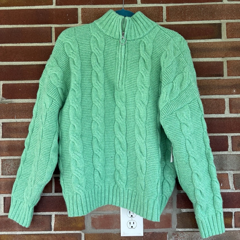 So Bright Green Chunky Fisherman Crop Pullover 1/4 Zip Sweater XXL new
